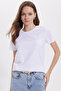 Women's Relax Fit Relaxed Cut Short Sleeve Crew Neck White T-Shirt Blouse - 2