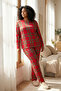 Red Plaid Large Size Knitted Pajamas Set Tbbaw26Ai00038