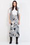 Gray Floral Patterned Zippered Satin Midi Skirt Alc-X14782