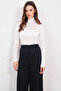 Women's White Turtleneck Cashmere Textured See-Through Blouse Alc-X14809 - 3