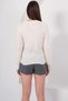 Cream V-Neck Bird-Eye Knitwear Blouse with Tie Alc-X14778 - 7
