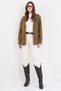 Women's Khaki Double Pocket Belted Waist Suede Jacket Alc-X14798 - 3