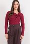 Women's Burgundy Asymmetrical Neckline Accessory Detail Shirred Camisole Blouse Alc-X14357 - 2