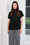 Black Turtleneck Draped Half Sleeve Knitwear Blouse Alc-X14795 - 3