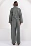 Khaki Turtleneck Oversize Blouse and Double Pocket Palazzo Trousers Set Alc-X14836 - 6