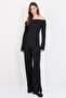 Black Carmen Collar Asymmetrical Cut Blouse and Palazzo Trousers Set Alc-X14805