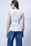 White Double-Breasted Collared Skirt with Flounces and Self-Tied Belt Summer Poplin Blouse Alc-X14126 - 6