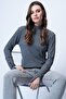 Anthracite Turtleneck Knitted Blouse with Slit and Button Detail Alc-X14775 - 2