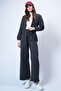 Women's Anthracite Stand Collar Knitted Zippered Sweat Jacket and Pants Set Alc-X14384 - 4