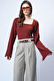 Women's Tile Square Neck Button Detailed Blouse Alc-X14748 - 3