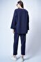 Women's Navy Blue Crew Neck Asymmetrical Cut Oversized Sweatshirt and Pants Set Alc-X13270 - 7