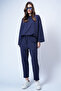 Women's Navy Blue Crew Neck Asymmetrical Cut Oversized Sweatshirt and Pants Set Alc-X13270 - 3