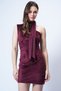 Women's Burgundy Halter Neck One Shoulder Velvet Mini Dress Alc-X14751 - 4