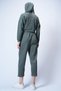 Women's Walnut Green Hooded Double Breasted Collar Loose Cut Modal Bottom Top Set Alc-X13268 - 8