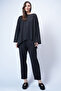 Women's Black Crew Neck Asymmetrical Cut Oversized Sweatshirt and Pants Set Alc-X13270 - 5