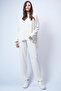 Women's Ecru Crew Neck Asymmetrical Cut Oversized Sweatshirt and Pants Set Alc-X13270 - 6