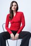 Women's Red Double-Breasted Cut V Neck Waist Corset Sandy Blouse Alc-X14372 - 2