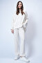 Women's Ecru Crew Neck Asymmetrical Cut Oversized Sweatshirt and Pants Set Alc-X13270 - 4