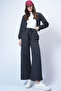 Women's Anthracite Stand Collar Knitted Zippered Sweat Jacket and Pants Set Alc-X14384 - 2