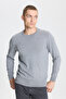 Men's Gray Melange Standard Fit Normal Cut Crew Neck Knitwear Sweater - 3