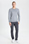 Men's Gray Melange Standard Fit Normal Cut Crew Neck Knitwear Sweater - 2