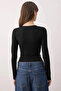 Siyah Düz V Yaka Uzun Örme Sandy Body TPRAW26BD00028 - 4