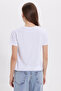 Women's Relax Fit Relaxed Cut Short Sleeve Crew Neck White T-Shirt Blouse - 7