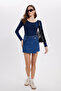 Women's Slim Fit Slim Fit Long Sleeve Viscose Navy Blue Blouse - 2