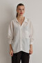 Beyaz Çizgili Oversize/Geniş Kalıp Dokulu Gömlek TWOAW26GO00083 - 3