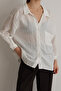 Beyaz Çizgili Oversize/Geniş Kalıp Dokulu Gömlek TWOAW26GO00083 - 4