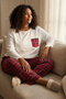 Beyaz Ekoseli Tshirt-Pantolon Örme Pijama Takımı TBBAW25AI00027 - 2