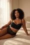 Black Underwire Lace Bottom Stretchy Plus Size Lingerie Set Tbbaw26Dg00001
