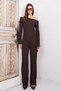 Brown Carmen Collar Asymmetrical Cut Blouse and Palazzo Trousers Set Alc-X14805 - 5