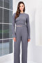 Indigo Seersucker Fabric Gathered Side Blouse and Trousers Set Alc-X14807 - 4