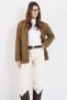 Women's Khaki Double Pocket Belted Waist Suede Jacket Alc-X14798 - 7