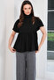 Black Turtleneck Draped Half Sleeve Knitwear Blouse Alc-X14795 - 6