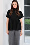 Black Turtleneck Draped Half Sleeve Knitwear Blouse Alc-X14795