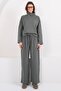 Khaki Turtleneck Oversize Blouse and Double Pocket Palazzo Trousers Set Alc-X14836 - 5