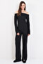 Black Carmen Collar Asymmetrical Cut Blouse and Palazzo Trousers Set Alc-X14805 - 4