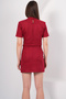 Burgundy Stand Collar Stitching Detailed Short Sleeve Suede Blouse and Mini Skirt Set Alc-X14806 - 8