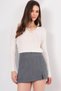 Cream V-Neck Bird-Eye Knitwear Blouse with Tie Alc-X14778