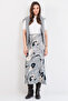 Gray Floral Patterned Zippered Satin Midi Skirt Alc-X14782 - 3