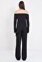 Black Carmen Collar Asymmetrical Cut Blouse and Palazzo Trousers Set Alc-X14805 - 5