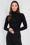 Women's Black Turtleneck Cashmere Textured See-Through Blouse Alc-X14809 - 2