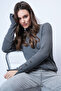 Anthracite Turtleneck Knitted Blouse with Slit and Button Detail Alc-X14775