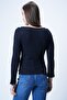 Women's Navy Blue V-Neck Front Ruffle Detailed Knitted Blouse Alc-X14363 - 7