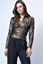 Women's Leopard Double-Breasted Cut V-Neck Sandy Blouse with Corset Waist Alc-X14372 - 4
