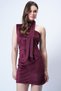Women's Burgundy Halter Neck One Shoulder Velvet Mini Dress Alc-X14751 - 2