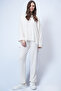 Women's Ecru Crew Neck Asymmetrical Cut Oversized Sweatshirt and Pants Set Alc-X13270 - 5