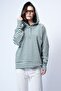 Women's Ecru Green Hooded Snap Closure Oversized Sweatshirt Alc-X14773 - 2